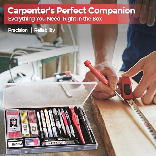 Nicpro 24PCS CP3000 Mechanical Carpenter Pencil Set with Sharpener & Sheath - size: 1 Count (Pack of 24)