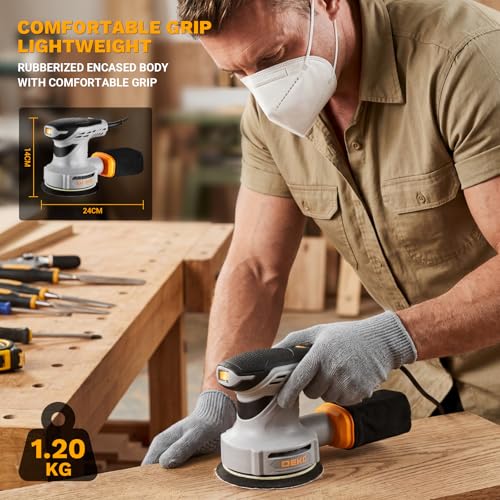 Random Orbital Sander: DEKOPRO 5" Corded 3.0 Amps Electric Sander with Dust Box, 6 Various Speeds Adjustable Palm Sander with Dust Box, 16Pcs Sandpapers for Woodworking & Sanding-Yellow