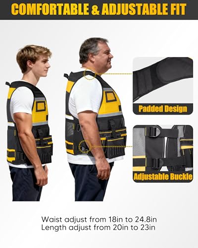 Electrician Tool Vest for Men, Carpenter Safety Work Vest - color: Black With Yellow