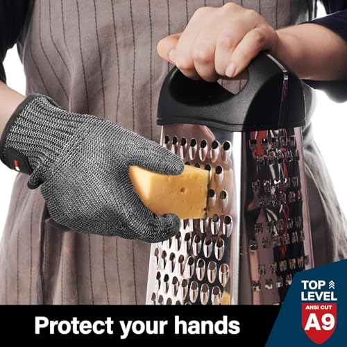 Schwer Ultimate Cut Resistant Gloves Beyond ANSI A9, Reinforced Stainless Steel Glove, Food Grade Mesh Metal Gloves for Butcher Meat Cutting, Oyster Shucking, Mandoline, PR1708 (S, 1 PCS) - size: Small (Pack of 1), style: 4.0 Reinforced Steel