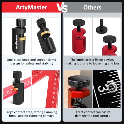 ArtyMaster Stair Gauges with Rubber Pad – Stair Gauges for Framing Square & Circular Saw – Framing Jig Square Stops – Circular Saw Guide – Carpentry Jig Stops - color: Black