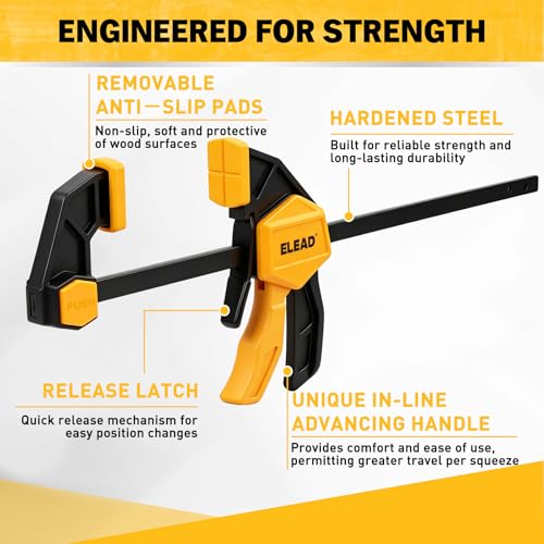 10-Piece Bar Clamps for Woodworking, 4PCS 6-inch & 2PCS 12-inch One-Handed F Clamp/Spreader with 132 LBS Load Limit, Spring Clamps, 90° Angle Clamp, Quick Release Grip - style: 10-Piece