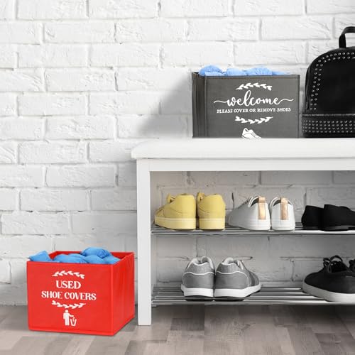 Suzile 200 Pcs Disposable Shoe Covers with 2 Pcs Box Open House Supplies Foldable Booties Shoe Covers Holder Storage Bin for House Indoor Guest Supplies, 10 x 10 x 8 Inch(Black, Red, Blue) - color: Black, Red, Blue