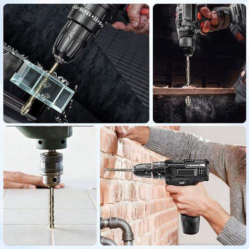 5 Piece Set of Four Flute Drill Bits - High Hardness Eccentric Twist Drill Bits Set for Tile Glass Ceramic Brick Metal Plastic Wood & General Concrete (6/6/8/10/12mm)