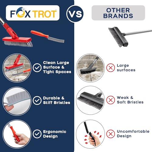 Foxtrot Living Grout Brush with Long Handle and Crevice Cleaning Brush Set - color: Crimson