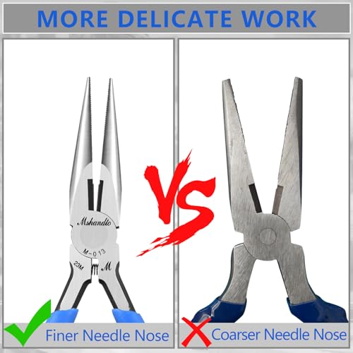 Needle Nose Pliers Set, mshandto 5" Long Nose Pliers for Wire Bending, 10 Pack High Carbon Steel Needle Nose Pliers, Serrated Jaw Pliers for Jewelry Making, Electronics, Object Grasping, Craft Making - size: 5"-10Pack