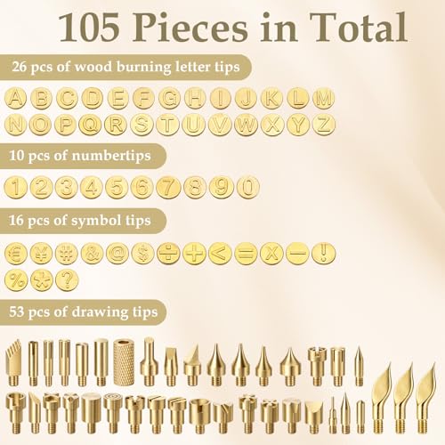 AOZUO 109 Pcs Wood Burning Tips, Wood Burning Tip Set Including Woods Burnings Letters Numbers Symbol Woods Burnings Tip for Wooden Burner DIY Embossing Wooden Burn Carving Crafts