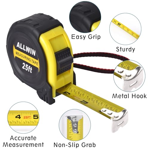 Tape Measure 25 Ft - Metal Retractable Tape Measure with Fractions, Easy Read, 1-inch Wide X 25 Foot - Dark Blue - color: Dark Blue
