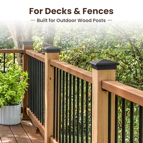6x6 Aluminum Pyramid Post Cap for True 6x6 Wood Posts (Full 6") — Heavy-Duty Cast, Rounded Safety Corners, Stainless Screws, Powder-Coated Black Deck & Fence Cap - size: 6x6 Inch