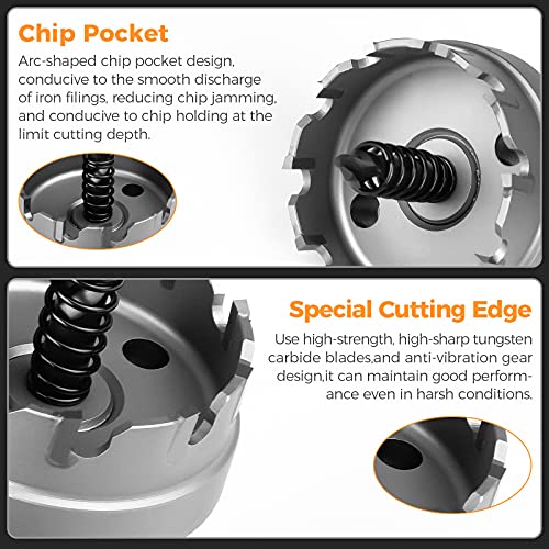 ANBULL 9PCS Carbide Hole Saw Kit for Hard Metal and Steel,7/8"-2-1/2" Hole