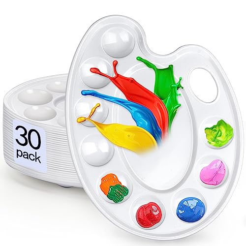 Hulameda Update 30pcs Paint Tray Palettes,Plastic Paint Tray Palette,Paint Palettes,Paint Pallets with 9 Wells for Adults & Kids, or Painting or DIY Craft Class,White - color: 30pcs