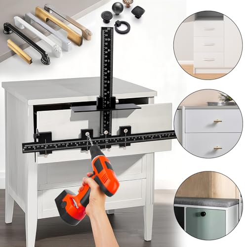 Cabinet Hardware Jig Tool - Adjustable Drill Template for Handles & Pulls on Drawers/Doors | All Aluminum Alloy with Center Punch & Carrying Bag