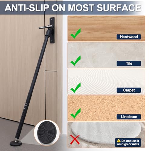 Door Security Bar, 1.25Inch Diameter Heavy Duty Security Bar with Large Rubber Base, Door Stopper for Apartment Hotel Home Travel Screen Door(1 Pack,Black) - color: Black