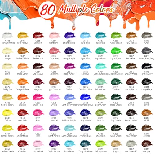 Caliart 80 Colors Acrylic Paint Set with 12 Brushes - color: Regular, size: 2 Fl Oz (Pack of 80)