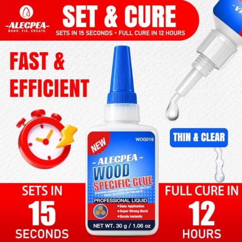 ALECPEA Wood Glue, Thin CA Glue for Wood, 30g with 3 Droppers | Fast 15 Second Set, 12-Hour Full Cure, Deep-Grain Flow For Furniture, Models, Crafts, And Bamboo - color: Wood Glue