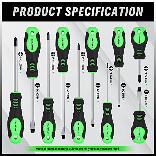 SWANLAKE 11PCS Screwdriver Set, Magnetic 5 Phillips and 5 Flat Head Tips for Fastening and Loosening Seized (11PCS) - style: 11-Piece Screwdriver Set