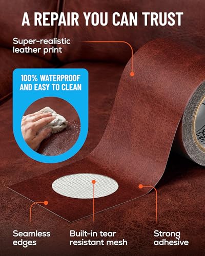MATCH 'N PATCH Red Brown Leather Repair Tape, 2.25" x 15' for Furniture - color: Red Brown, size: 2.25" x 15'
