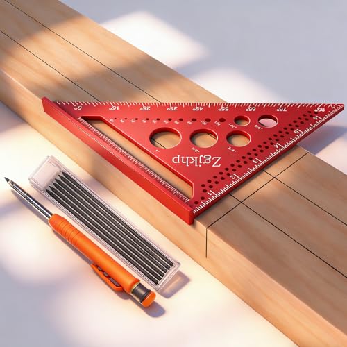 Metal Square 7 Inch Carpenter Square Tool-Versatile Aluminum Rafte Square for Accurate Measuring and Marking,Includes Carpentry Pencil+Leads