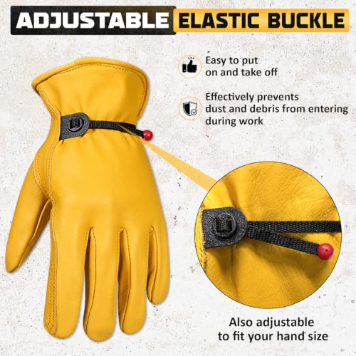 Cowhide Work Gloves Men & Women, Reinforced Palm, Puncture Resistanta - size: Large