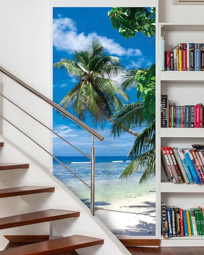 FLFK Door Mural Sticker - Beach Palms,Peel and Stick,Combined Size 32"x80",Split into 2 Pieces - color: Mt5466, size: 32"x80"
