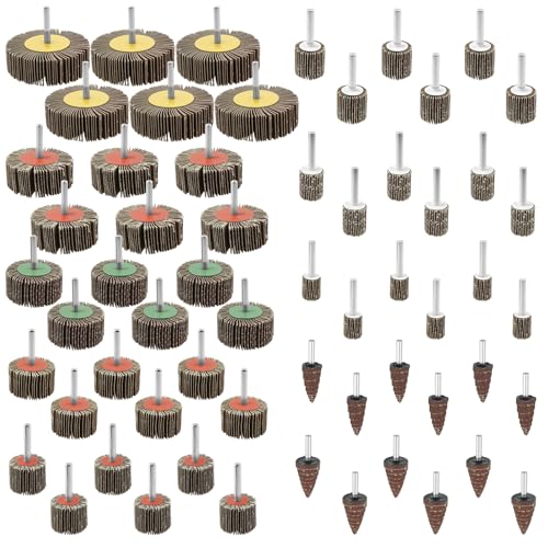 60Pcs Flap Wheel Set, 80 Grit 1/4" Shank Sanding Wheels