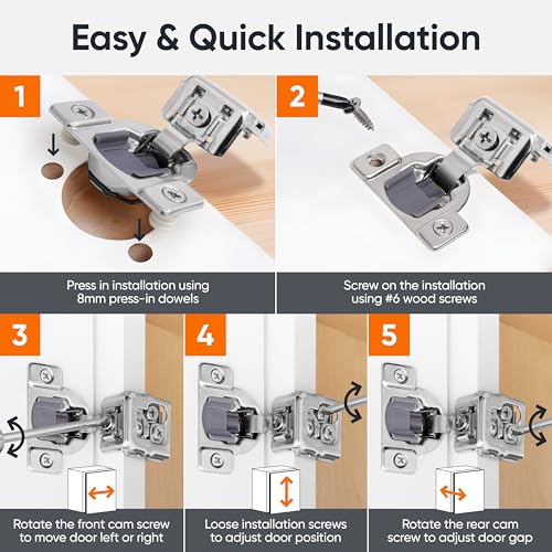 Decobasics 50 Pack Soft Close Cabinet Hinges 1-1/4" Overlay for Kitchen Cabinet Doors, Slow Self-Closing Concealed Hidden Hinges for Face Frame –Stainless Steel, 3-Way Adjustable & Quiet Close Damper - size: 1-1/4 Inch