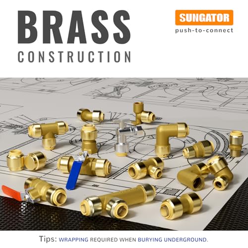 SUNGATOR Plumbing Fittings 1/2 Inch, Push Pex Fittings Set, Brass, 12-Pack - style: 5C+5E+2T, 12 Pack