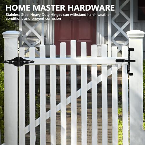 Fence Gate Hardware Kit, 8" Heavy Duty Strap Hinges and Spring Latch, Black - size: 8" Decorative Strap Hinges