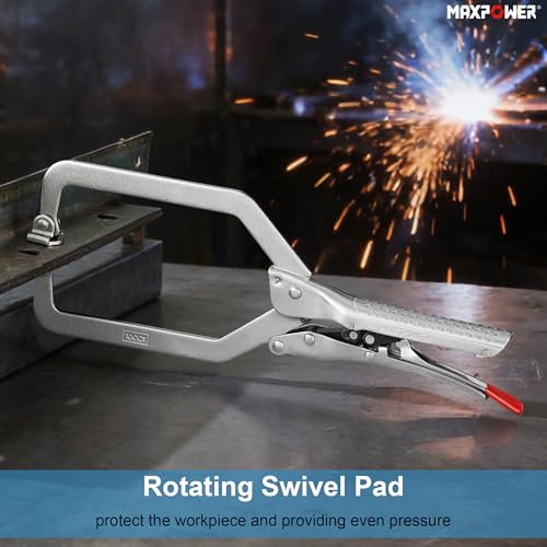 MAXPOWER 10.5" Self-Adjust Locking C-Clamp, 3.9" Jaw Oepning, Swivel Pad - style: Locking C Clamp 10.5"