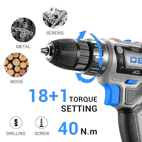 Power Drill Cordless: DEKO PRO Cordless Drill 20V Electric Power Drill Set Tool for Women Drills with Battery and Charger 20 Volt Drills Driver Kit Blue - color: Blue