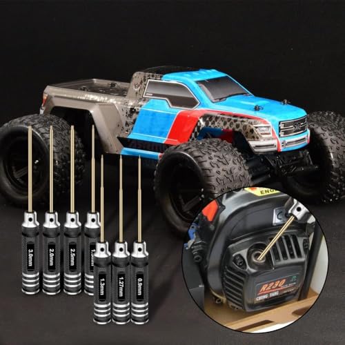 Hex Driver Set Hex Allen Screwdriver Kit 0.9mm 1.27mm 1.3mm 1.5mm 2.0mm 2.5mm 3.0mm Allen Wrench Set Titanium Hexagon Screwdriver RC Tools Kit for RC Car Drone Multi-Axis Helicopter Models(7pcs) - style: 7pcs Screwdrivers