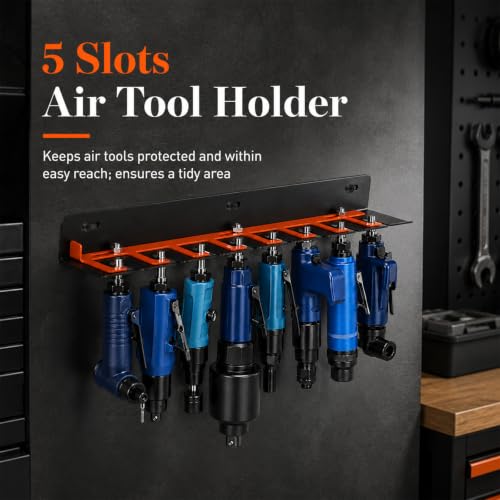 Air Tool Holder, 8 Slots Pneumatic Tool Rack for Garage Walls, Lockable Metal Hanger for Air Compressor Tools, Wall Mounted Organizer for Nail Guns, Tools Cart Storage Accessories