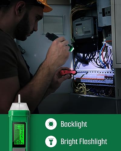 TESMEN Voltage Tester, TN-213 Non-Contact Voltage Detector, Electrical Tester, AC 12V-/70V-1000V, Dual-Range, LCD Display in Percentage, Buzzer Alarm, Live Wire Test, Wire Breakpoint Finder - Green