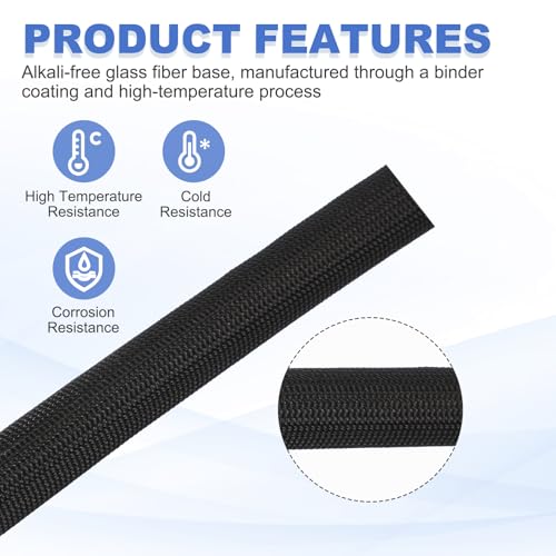 uxcell Insulation Cable Protector,1mm/0.04 Inch-15m/49 Feet High Temp Fiberglass Sleeve Black - color: Black, size: 1mm-15m