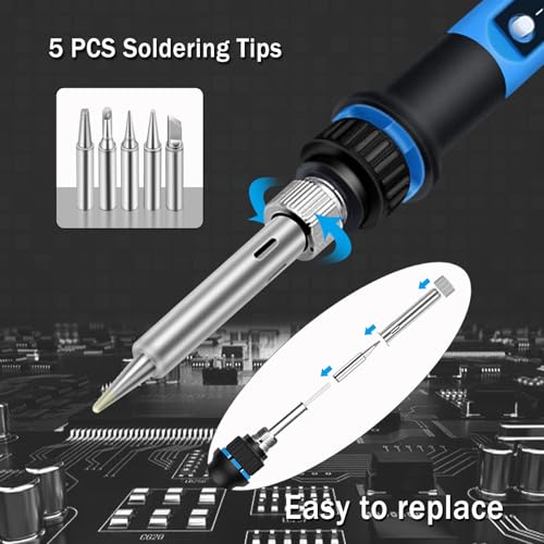 Soldering Iron Kit, 80W 110V Fast Heat up in 10s LCD Digital Adjustable Temperature Soldering Gun Thermostatic Soldering Kit for Electronic
