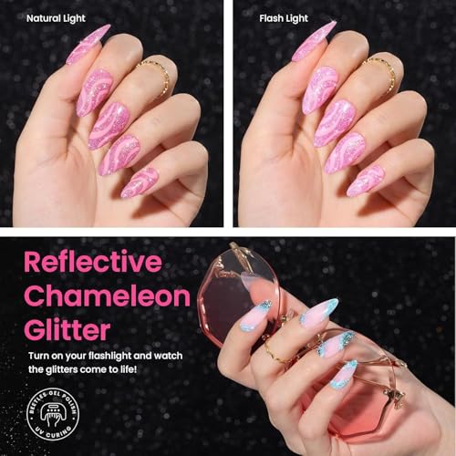Beetles Chameleon Gel Nail Polish Set- 6 Colors Gel Polish Crushed Diamond - color: A - Glitter | Treasures on Tip