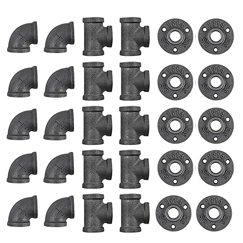 30 Pack 1/2 Inch Cast Iron Pipe Fittings with Elbows Tees Flanges - size: 1/2 Inch