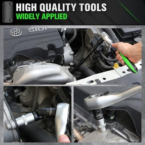 18-piece Impact Socket Extension Set Tools, Swivel Universal Joint, Deep 1/4", 3/8", 1/2" Drive Socket Adapter, Extension Bar, 3 Ratchet Coupler, CR-V Steel Alloy Corrosion-Resistant Mechanic Tools - style: 18-Piece Socket Extension