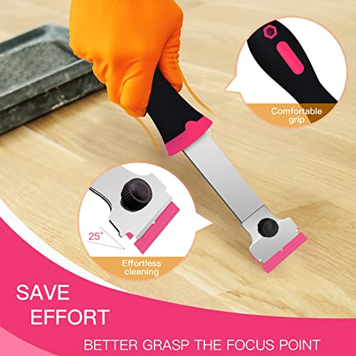 DEKEones Razor Blade Scraper, 2 PCS Razor Scraper Tool for Removing Label, Registration Sticker, Tint, Grease from Windshield, Appliance, Glass（Pink） - color: Pink-2pcs