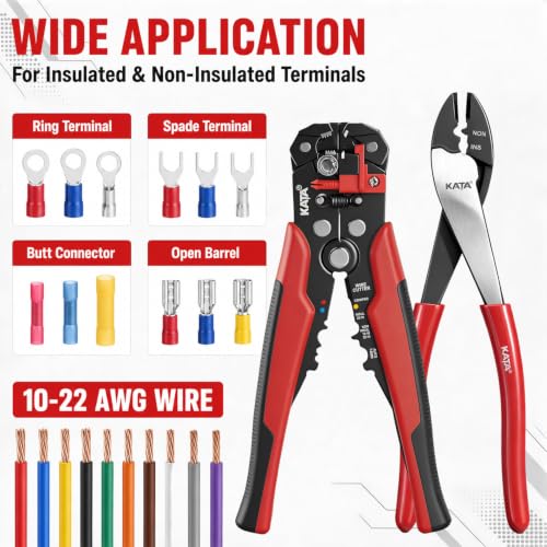 KATA Wire Crimper and Automatic Wire Stripper Tool Set for Electrical Work - color: 2pc Red