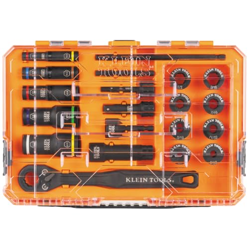 Klein Tools 65240 KNECT Impact Deep-Well Flip Socket and Low-Profile Pass Through Socket Set, SAE, 20-Piece, MODbox Case, 1/4-Inch and 3/8-Inch Drive - style: 20-Piece