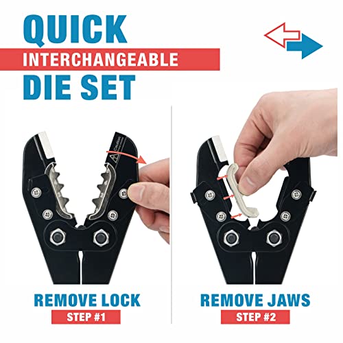 iCrimp Battery Cable Lug Crimping Tool Kit for 8, 6, 4, 2, 1,1/0, 2/0, 3/0, 4/0 AWG Copper Ring Terminals, Battery Cable Ends, Copper Splice, c/w Radial Wire Stripper - size: AWG8-4/0