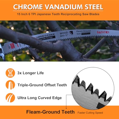 5 Pack 15 Inch 6 Tpi Curved Edge Reciprocating Saw Blades for Tree Pruning