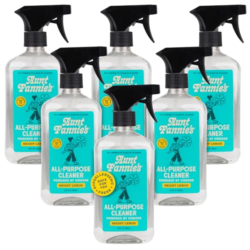 Aunt Fannie's All Purpose Vinegar Cleaner Spray, Lemon, Pack of 6 | Cuts Grease & Grime, No Harsh Residue, Safe for Kitchens Bathrooms Windows Counters & Sealed Areas, Kid and Pet Safe - size: 16.9 Fl Oz (Pack of 6)