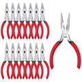 Needle Nose Pliers, 15-Piece Set with Side Cutters, Spring Loaded for Cutting and Bending Wire, 5.2-Inch Long Nose Pliers Made of Steel with PVC Handles for Secure Grip