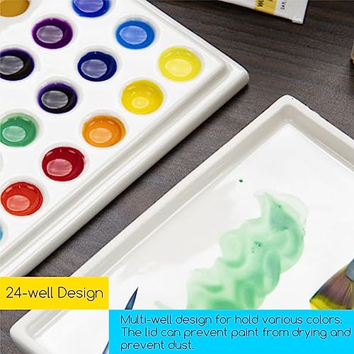 MEEDEN 24-Well Ceramic Watercolor Paint Palette with Cover - size: 24-well