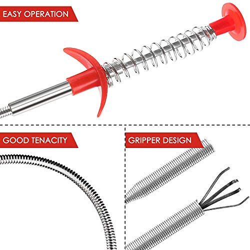 Drain Snake Drain Clog Remover Flexible Grabberable Pick Up Cleaning Tool Reacher Claw Stick, Drain Auger Grab Trash Hairs from Drain,Sink,Bathroom Tub Toilet Hose (23.7 Inch) - style: 23.7 Inch