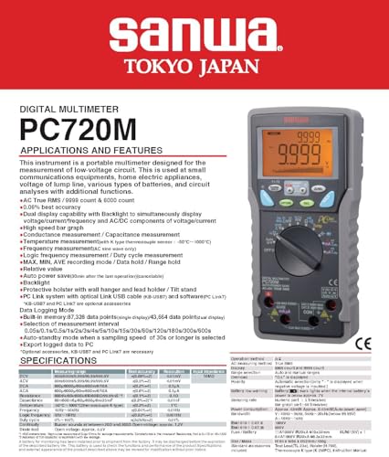 Japan Sanwa Digital Multimeters PC720M High Accuracy & Built-in Memory PC Link(PC720M) - size: PC720M