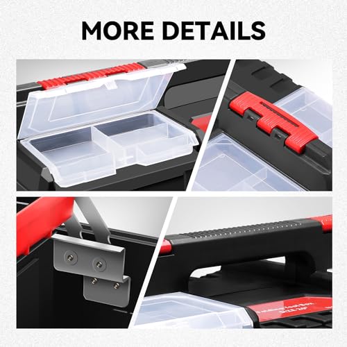 Auto Dynasty Foldable 2-layer Tool Box w/Non-Slip Handle Tray Storage, Red - color: Red, size: 2-Layer