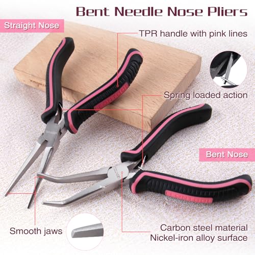 2PCS Mini Needle Nose Pliers Set Smooth Jaws Small Long Nose Pliers and Bent Nose Pliers Jewelry Plier for Jewelry Making, Extra Long Needle Nose Plier for Wire Wrapping Object Gripping - style: Straight & Bent Needle Nose Plier Smooth Jaws
